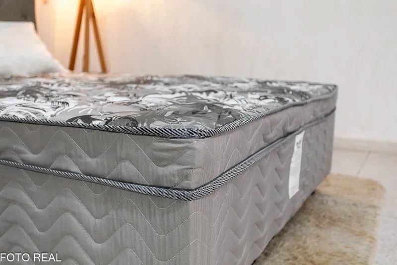 Cabeceira Casal Rio Sued Cinza + Cama Box Casal Dackar Ortopédica- Produto Novo  - Foto 2