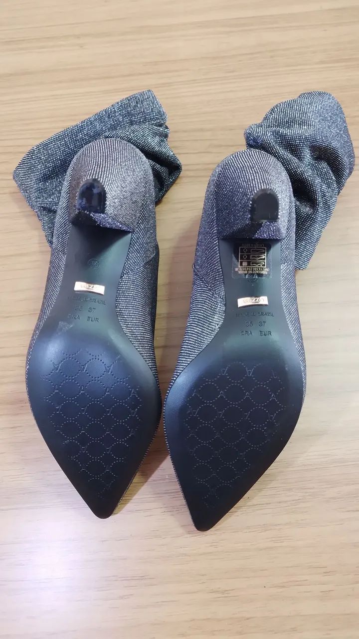 BOTA AREZZO TECIDO PRETO/PRATA 35 - Foto 3