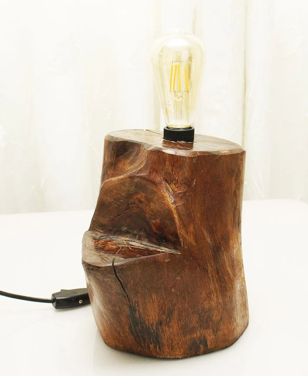 Luminária rústica madeira de árvore natural com lâmpada retrô E27 5w  - Foto 3