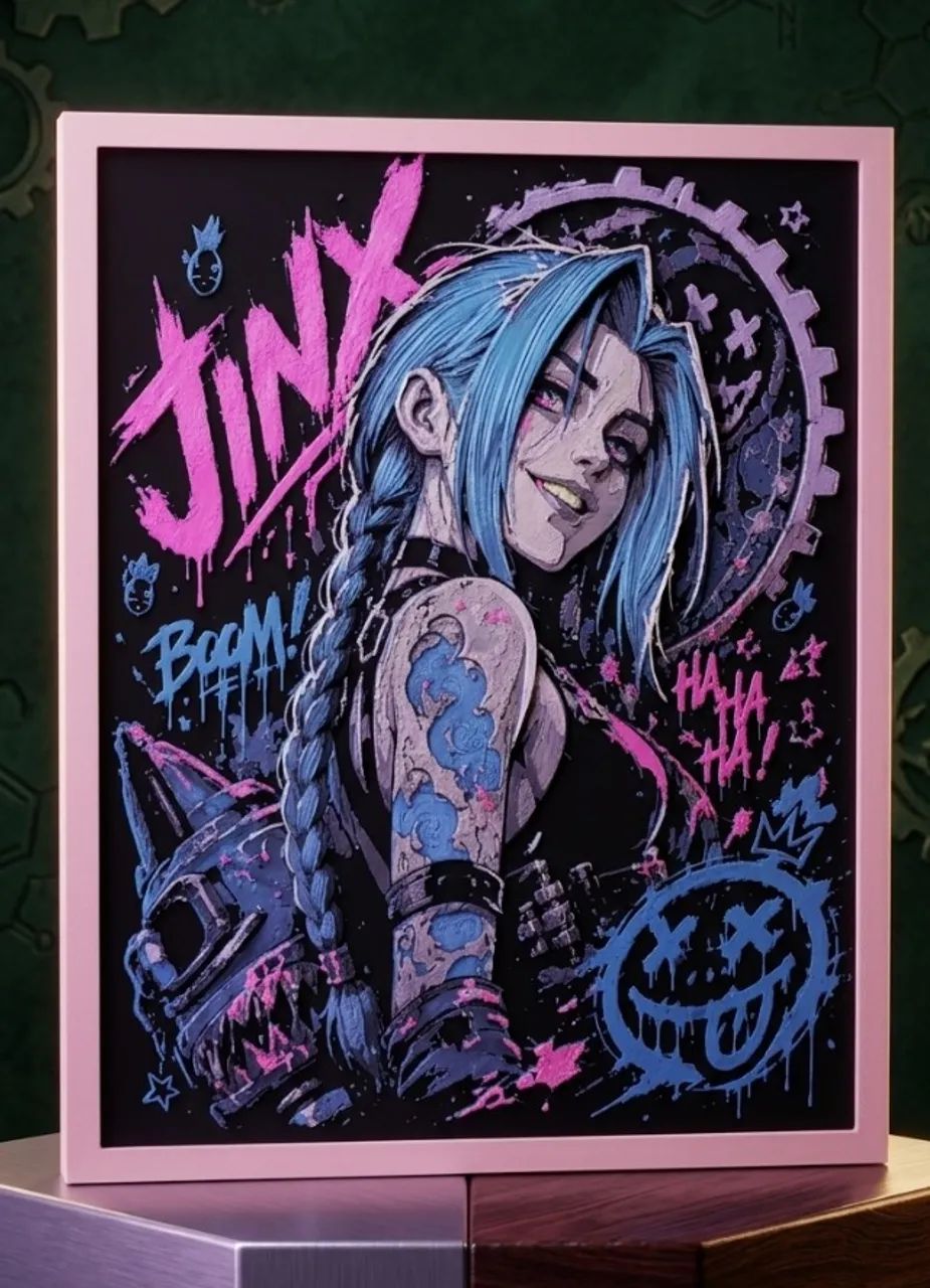 Quadro 3D em Relevo Jinx - Arcane / League of Legends - Hobbies e