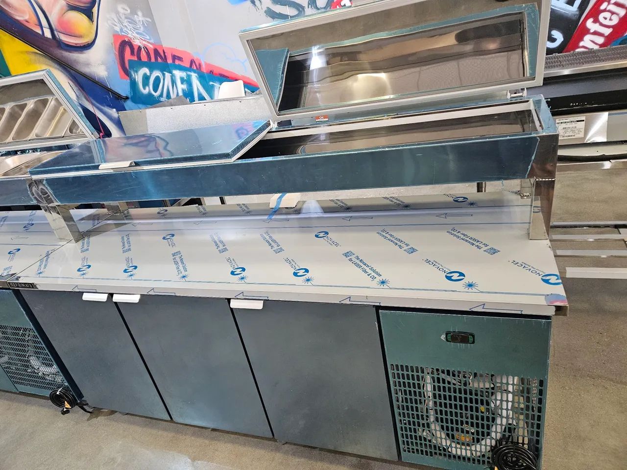 balcão refrigerado 2m de inox com condimentadora - a pronta entrega 