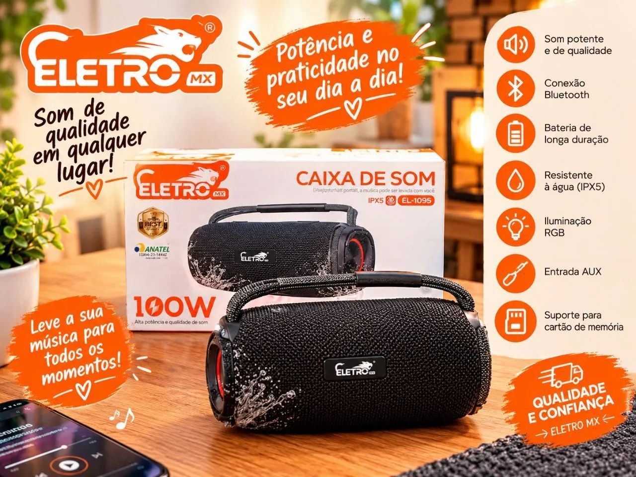 Caixa de som Bluetooth Eletro MX 100W - Foto 4