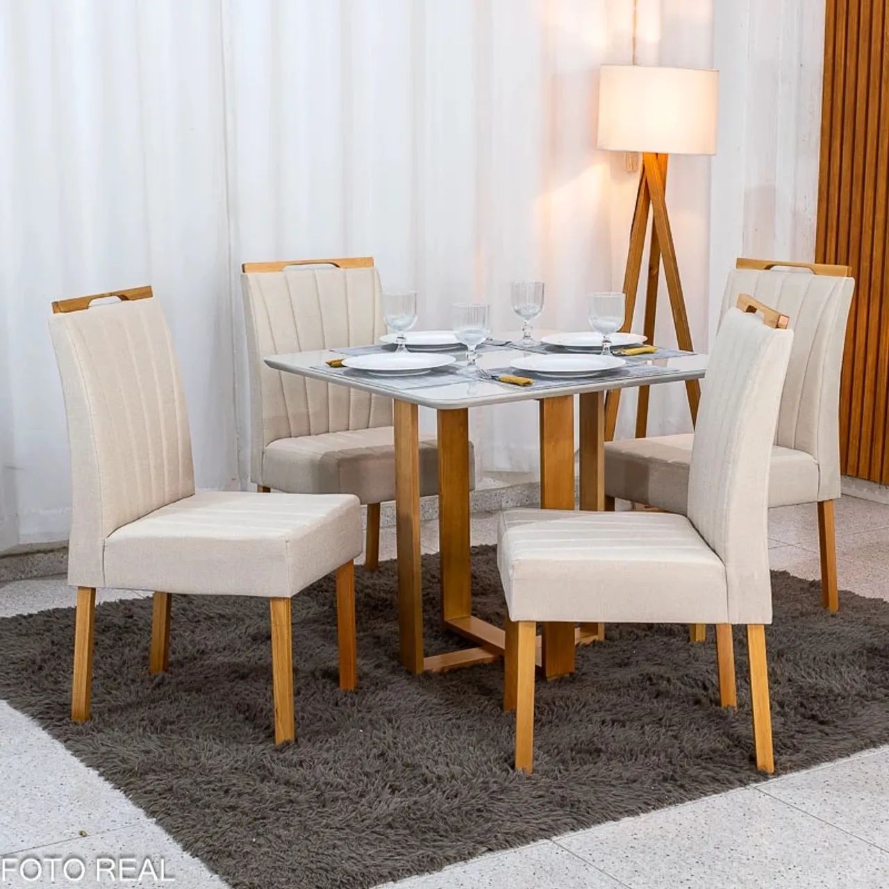 Mesa Flower 90x90+ 4 Cadeiras em Linho rf14 S 