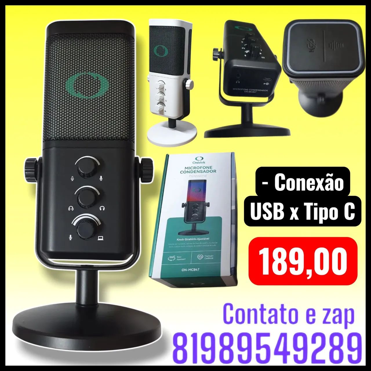 MICROFONE CONDENSADOR PROFISSIONAL ON-MC847