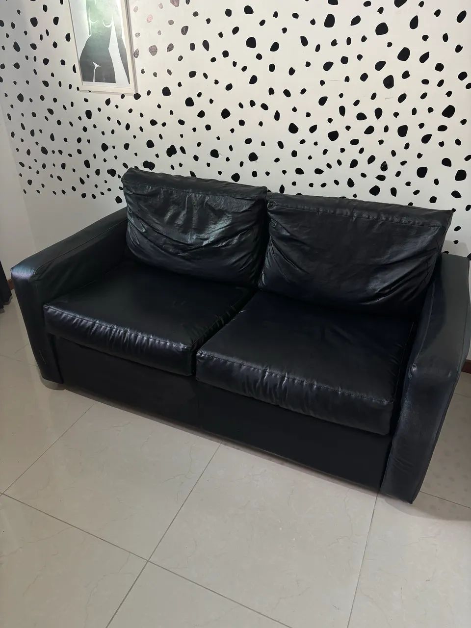 Sofá cama de couro legitimo preto