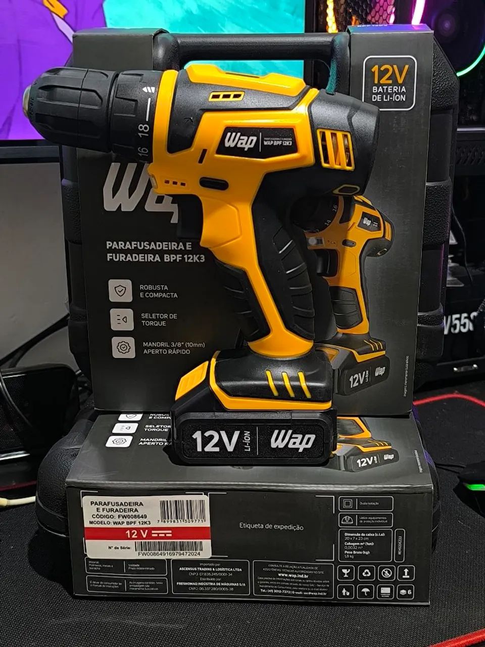 Parafusadeira e furadeira eletrica Wap 12v 1 bateria 13 pcs