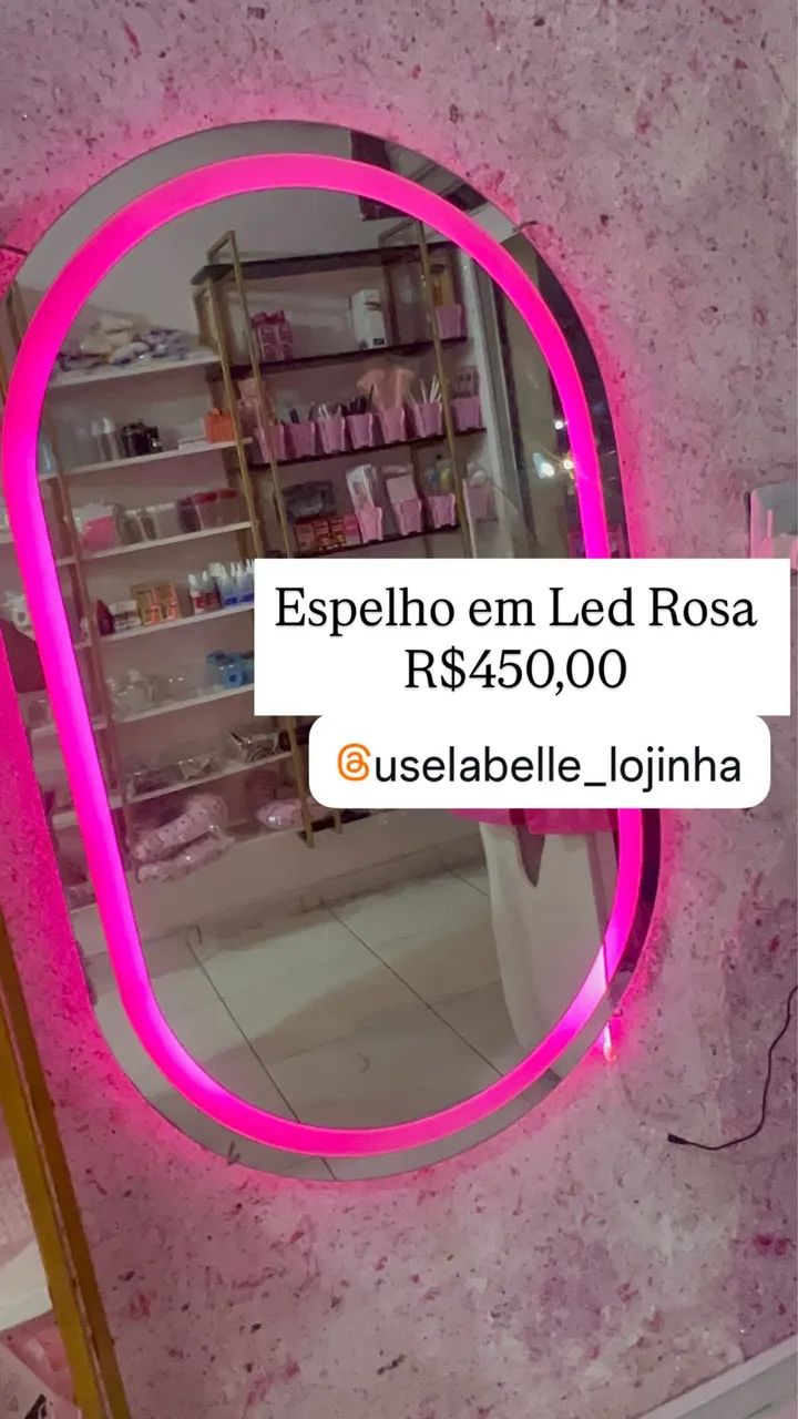 espelho led rosa