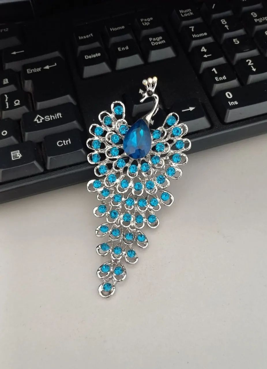 Broche Maxi de Pavão Azul (novo) - Foto 4