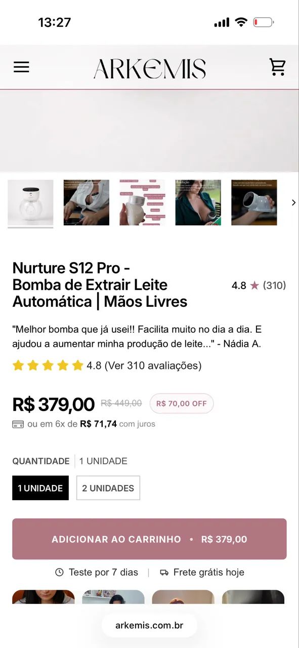 Bomba elétrica extratora de leite arkemis - Foto 5