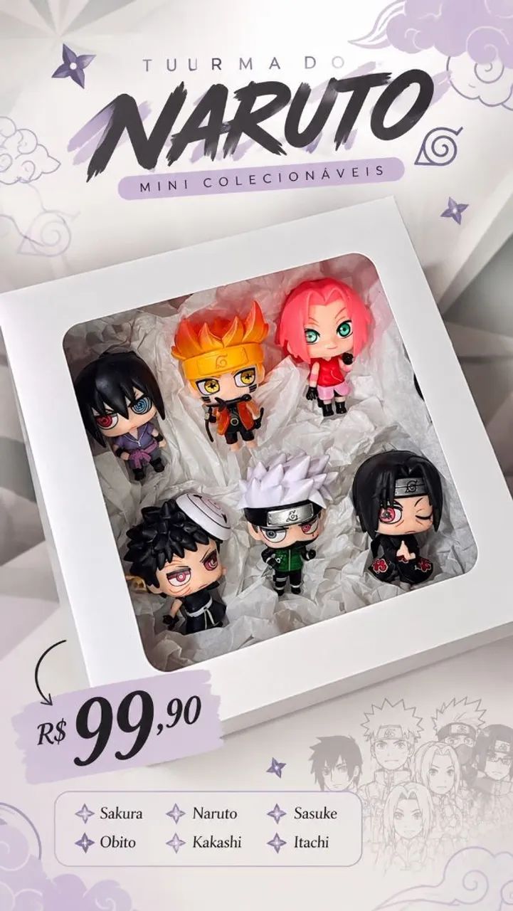 Kit 6 bonecos Naruto colecionaveis 