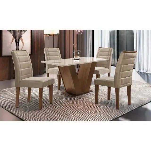 Mesa de Jantar Com 4 Cadeiras Bege