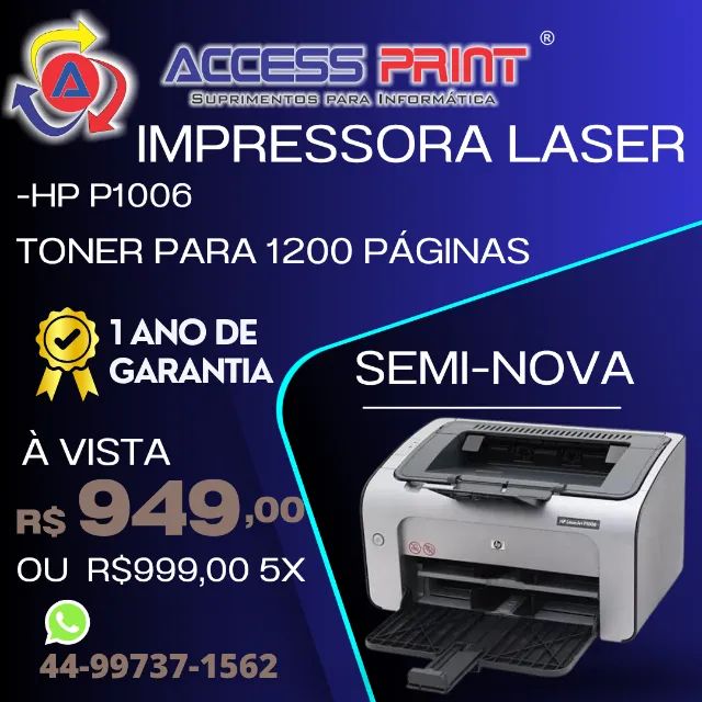 impressora laser hp P1006 1 ano de garantia