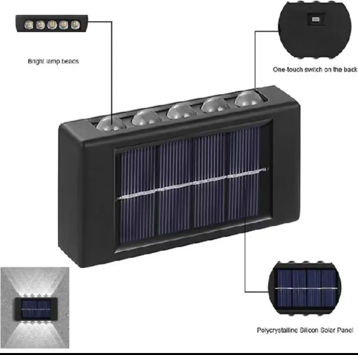 Luminária solar lâmpada de parede com 10 leds arandela externa à prova d'água iluminação. - Foto 5