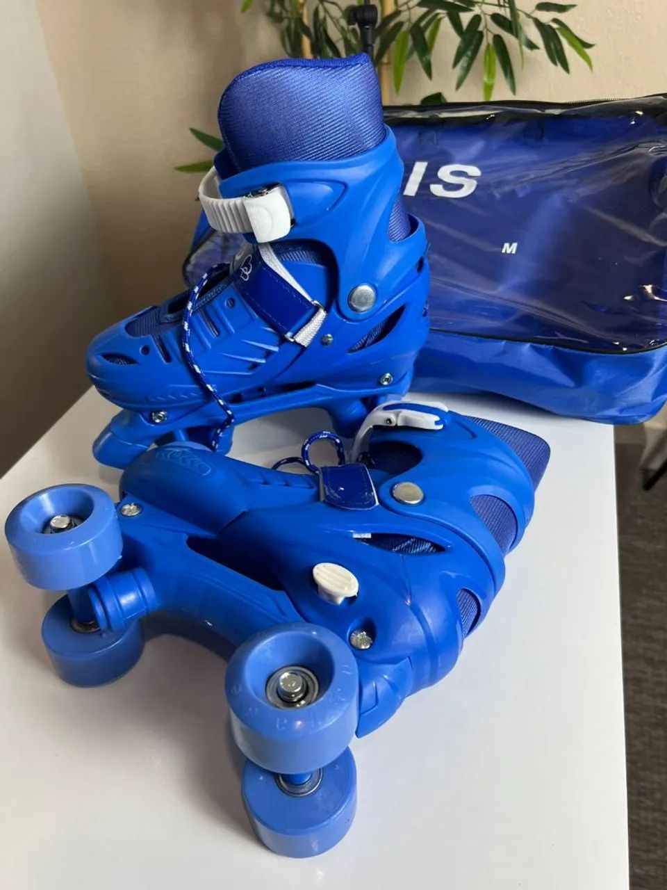 Patins infantil 4 rodas ajustável Azul - tamanho 32 ao 36