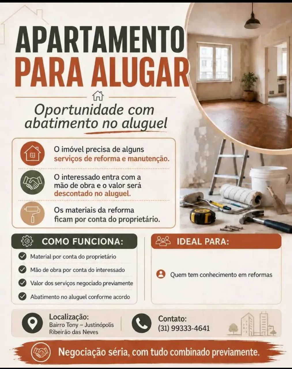 Reforma em troca de isenção no aluguel