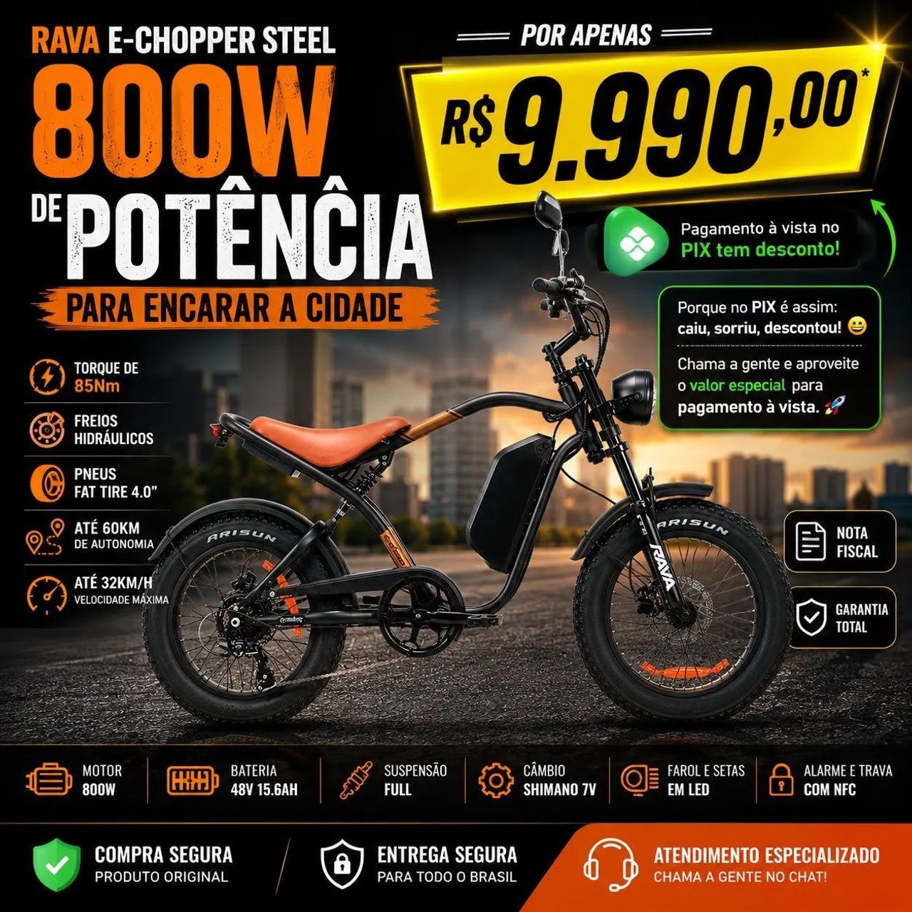 Bicicleta elétrica rava e-chooper