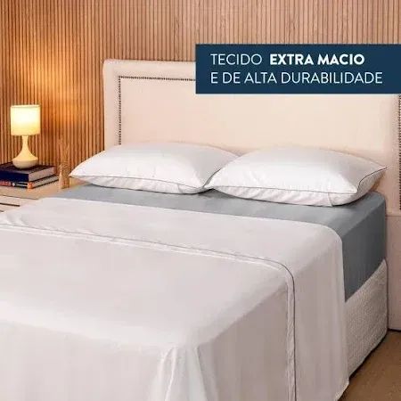 jogo de cama queen size 4 peças branco/cinza