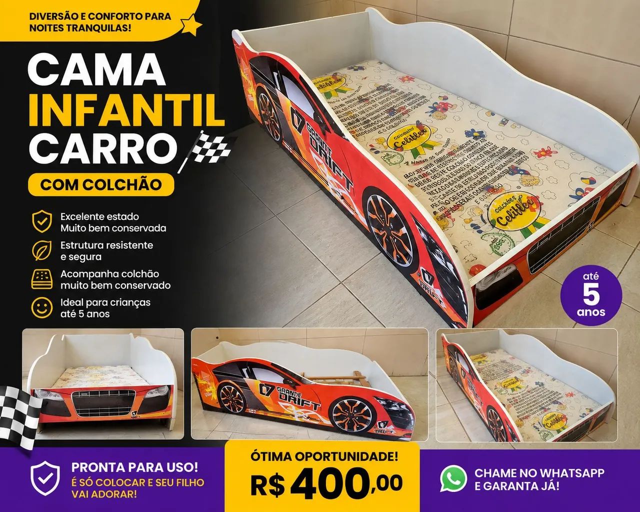 Cama temática de carro para crianças
