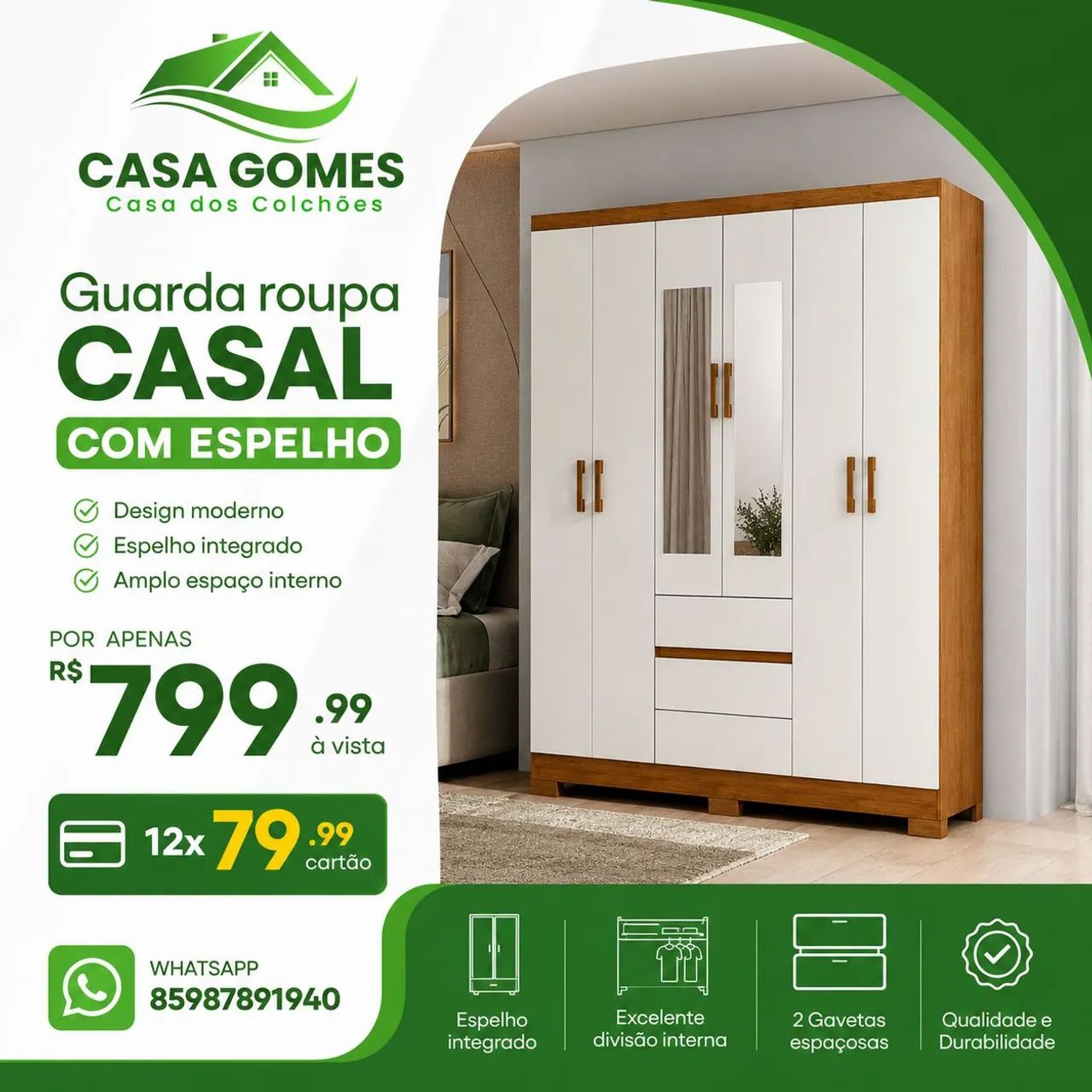 GUARDA ROUPA CASAL 6PTS 1GV 1SP