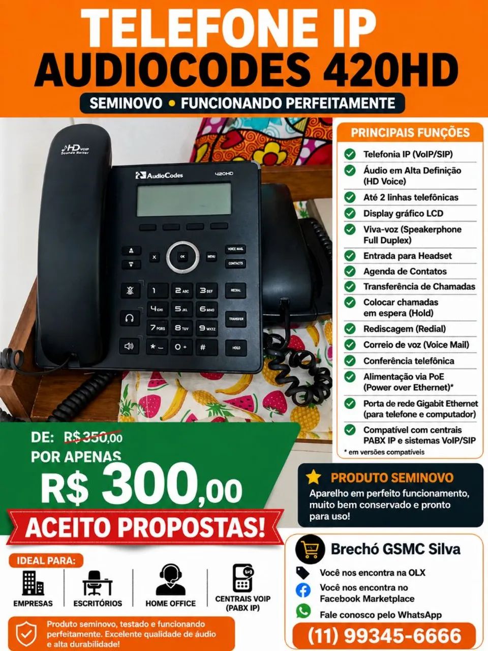 TELEFONE IP AUDIOCODES 420HD