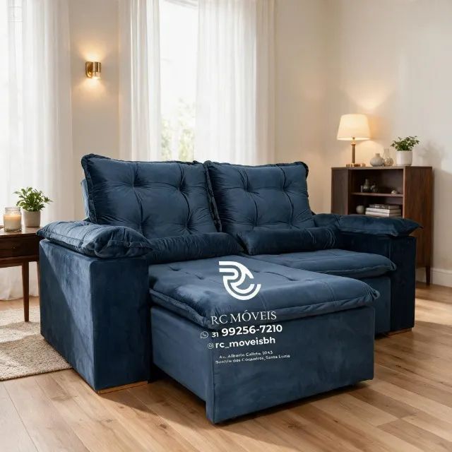 Sofá Retrátil e Reclinável 2m Pillow Veludo Grafite Confortável - Foto 4