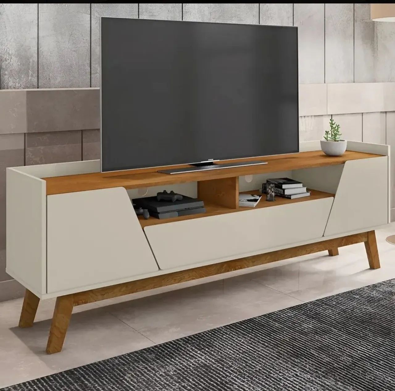 Rack para TV até 70" Florença 2 Portas 1 Gaveta (Off White/Naturale)