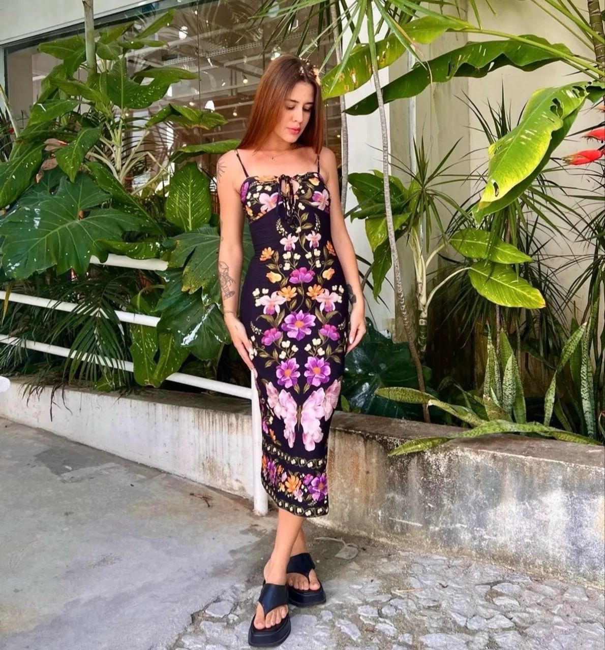Vestido canelado estampa borboleta  em flor farm  - Foto 2