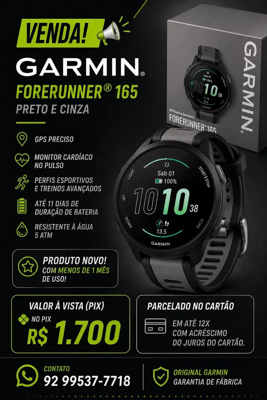 Vendo garmin novo - forerunner 165