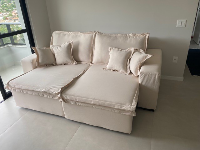 Sofa Retrátil e Reclinável com Molas Cama inBox Premium 2,32m tecido em linho Bege Claro - Foto 5