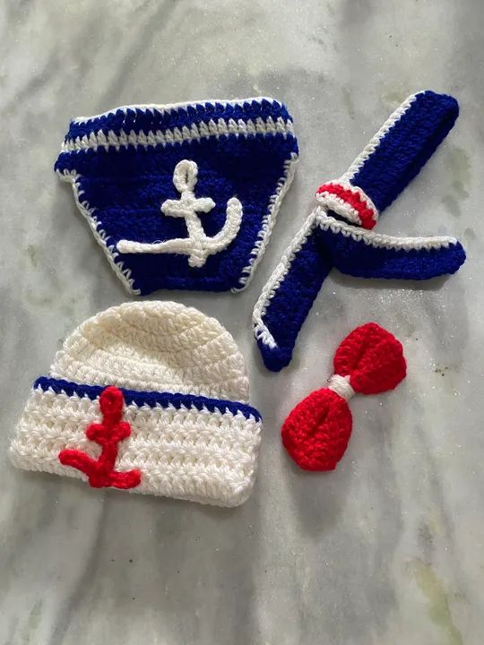Conjunto de Crochê para Bebê - Marinheiro - Foto 3