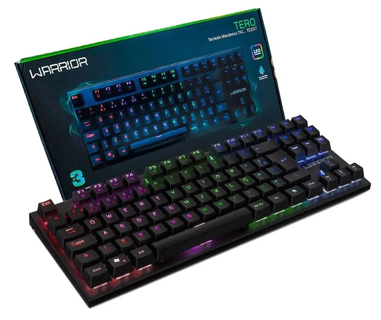 Teclado Gamer Mecânico Warrior Switch Blue Led Rainbow Tero