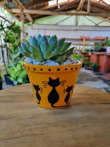 Vaso Cachepot de cerâmica pintado à mão Gatinhos - Foto 2