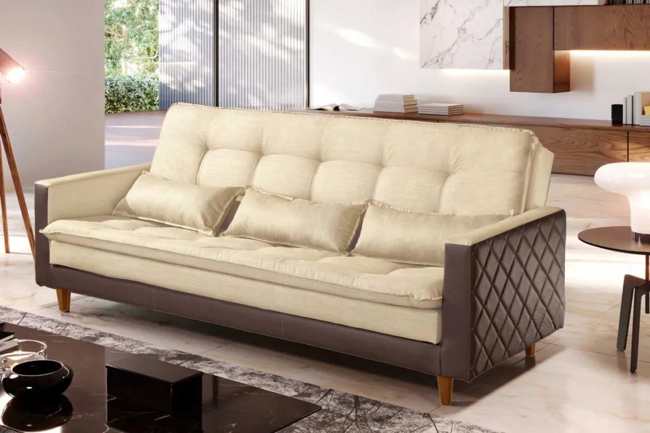 Sofá-Cama 210cm Linho Bege Super Design r433