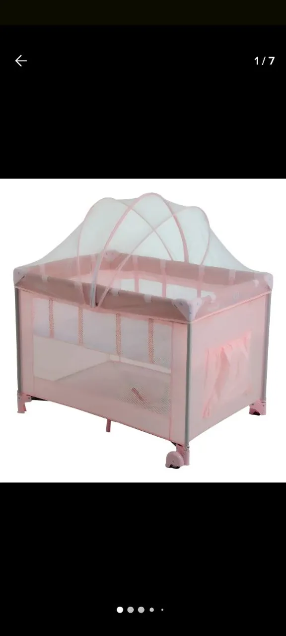 Berço Portátil Rosa com Mosquiteiro