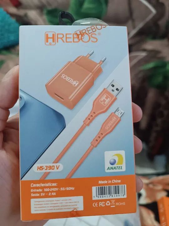 Kit Carregador HREBOS 2.4A USB V8 HS-390 V - Novo - Foto 4