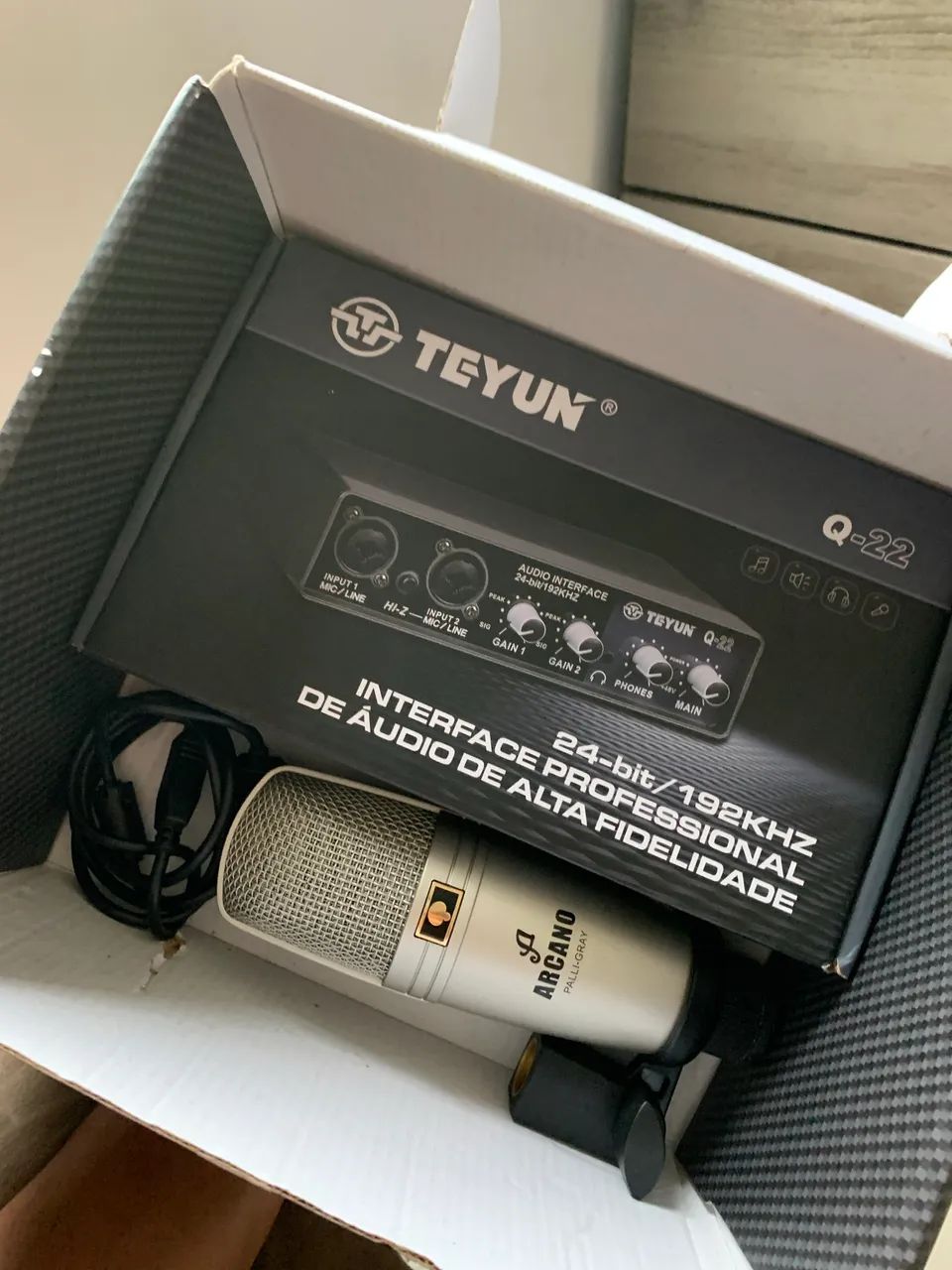 Microfone Arcano Xlr + Interface de Áudio Q22