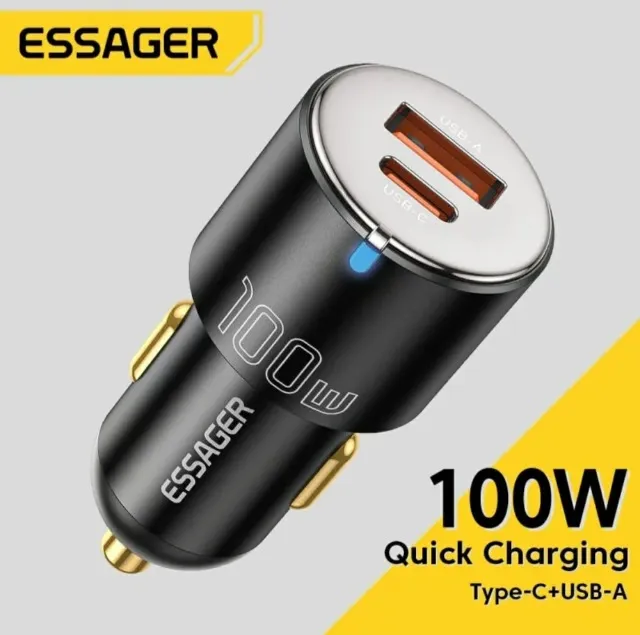 Carregador Veicular Super Rápido Turbo Essager 100w