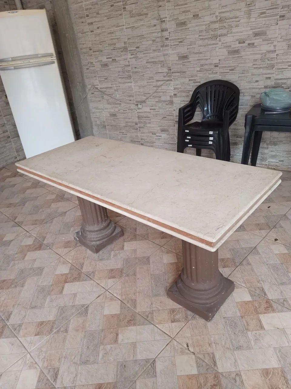 Mesa retangular mármore travertino 