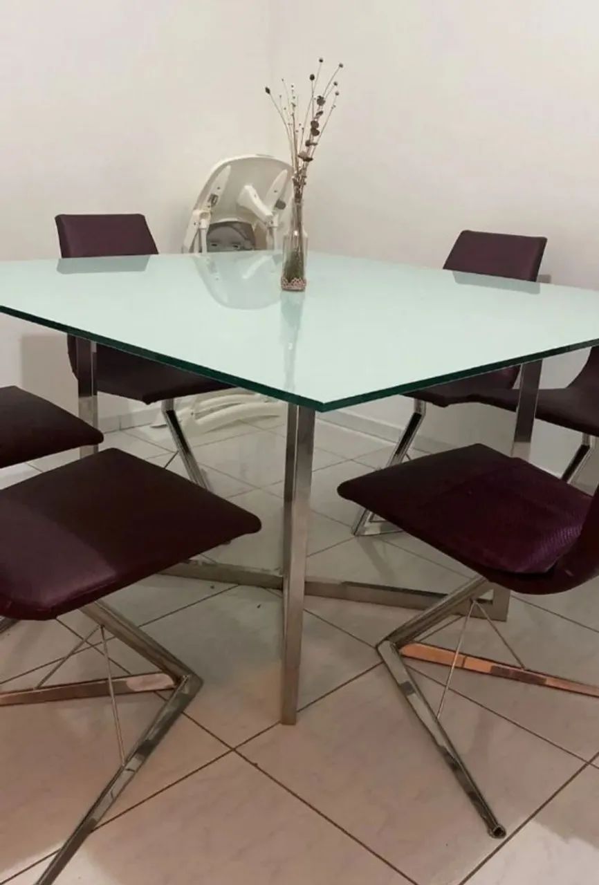 Mesa de Jantar em Aço Inox e tampo de Vidro 15mm com 6 cadeiras  - Foto 2