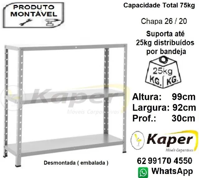 Estante de aço Baixa 03 bandejas cinza ( novo ) Promoção