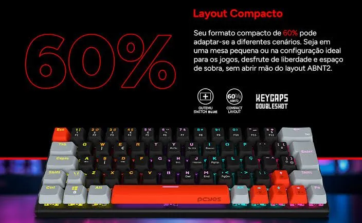 Teclado Gamer Mecânico 60% Pcyes Kuromori, Switch red