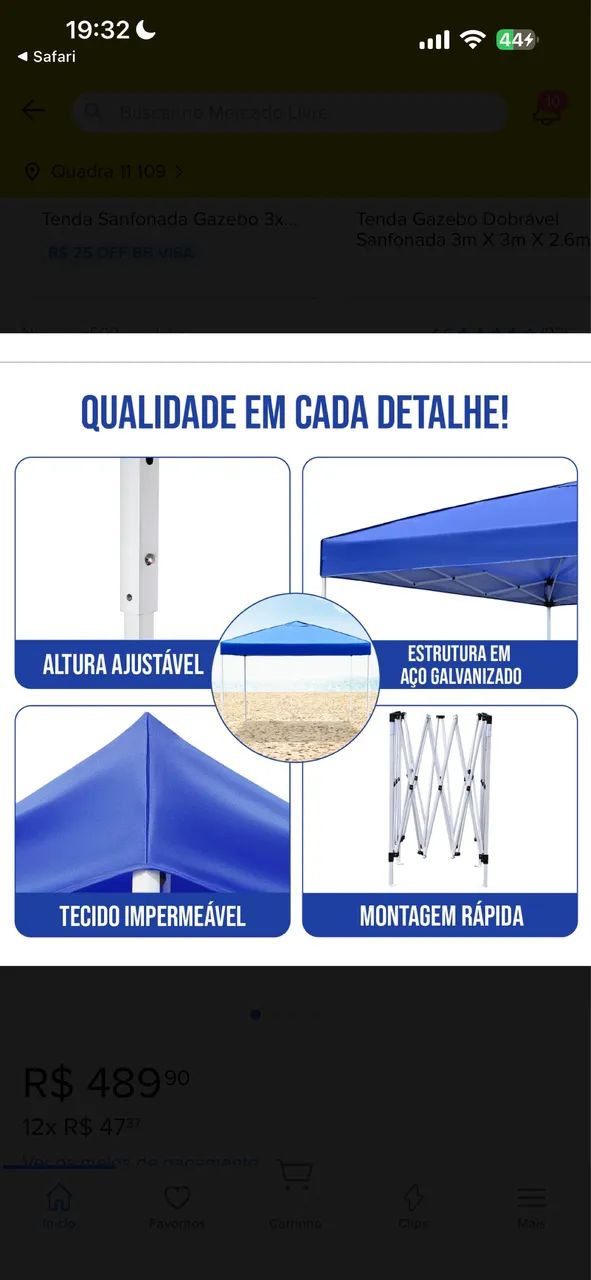 Tenda Gazebo Articulada Dobrável 3x3