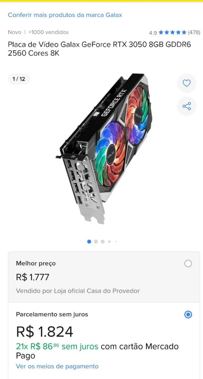 Placa de video rtx3050 8gb RGB nova - Foto 5