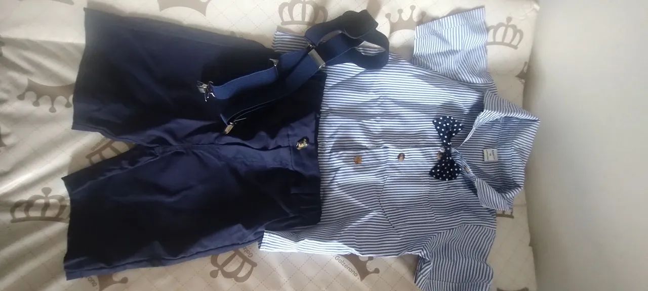 Conjunto Social Bebê Menino - Shorts, Camisa e Suspensório