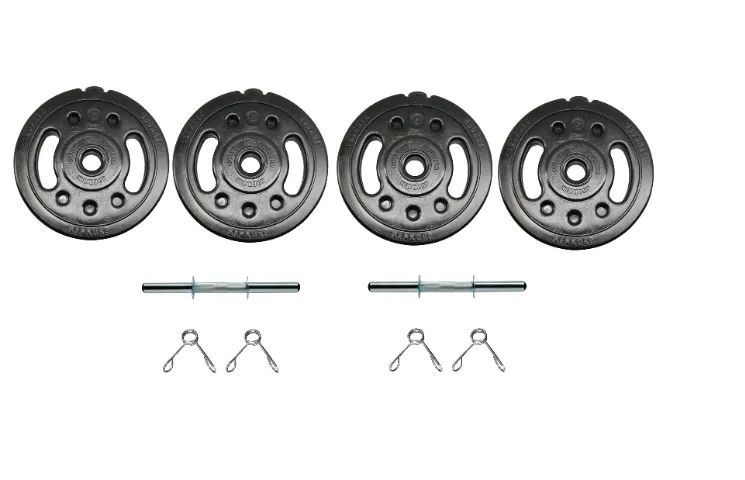 Kit 2 Barras 40cm + 4 Anilhas de 2Kg PVC Injetado com Concreto + Presilhas 