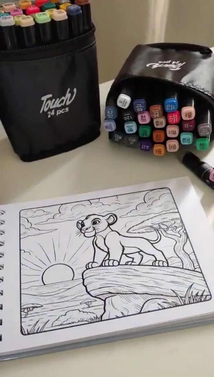 Bobbie goods Kit de Material de Desenho: Marcadores Touch e Caderno Rei Leão - Foto 3