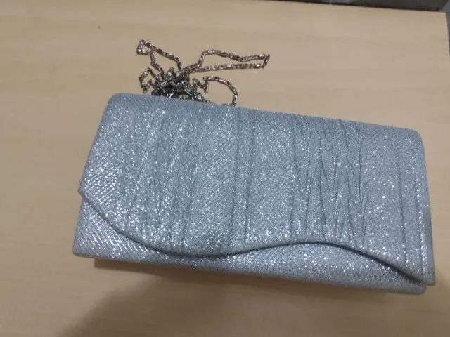 Bolsa festa clutch de mão glitter quadrada caixinha tiracolo transversal corrente.       - Foto 5