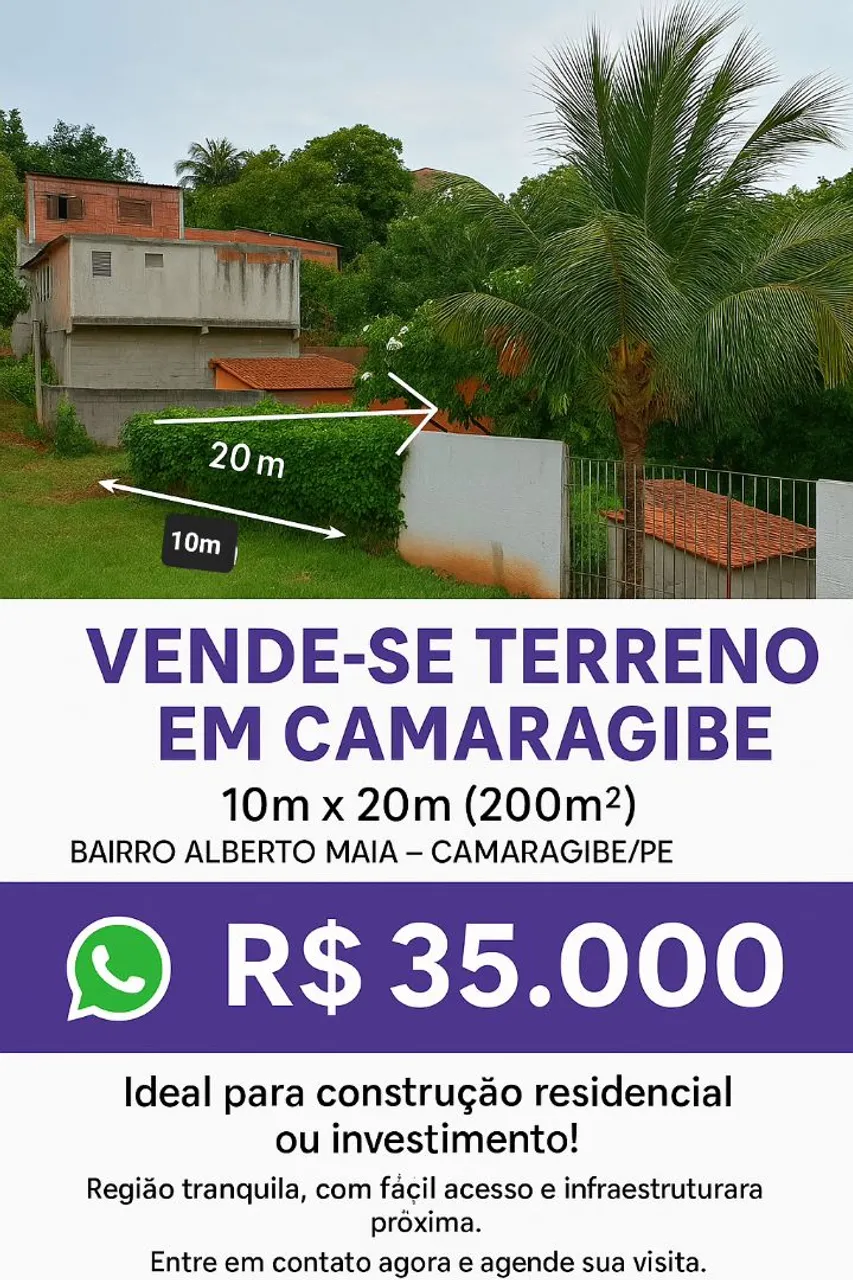 Terreno em camaragibe alberto maia 10 por 20
