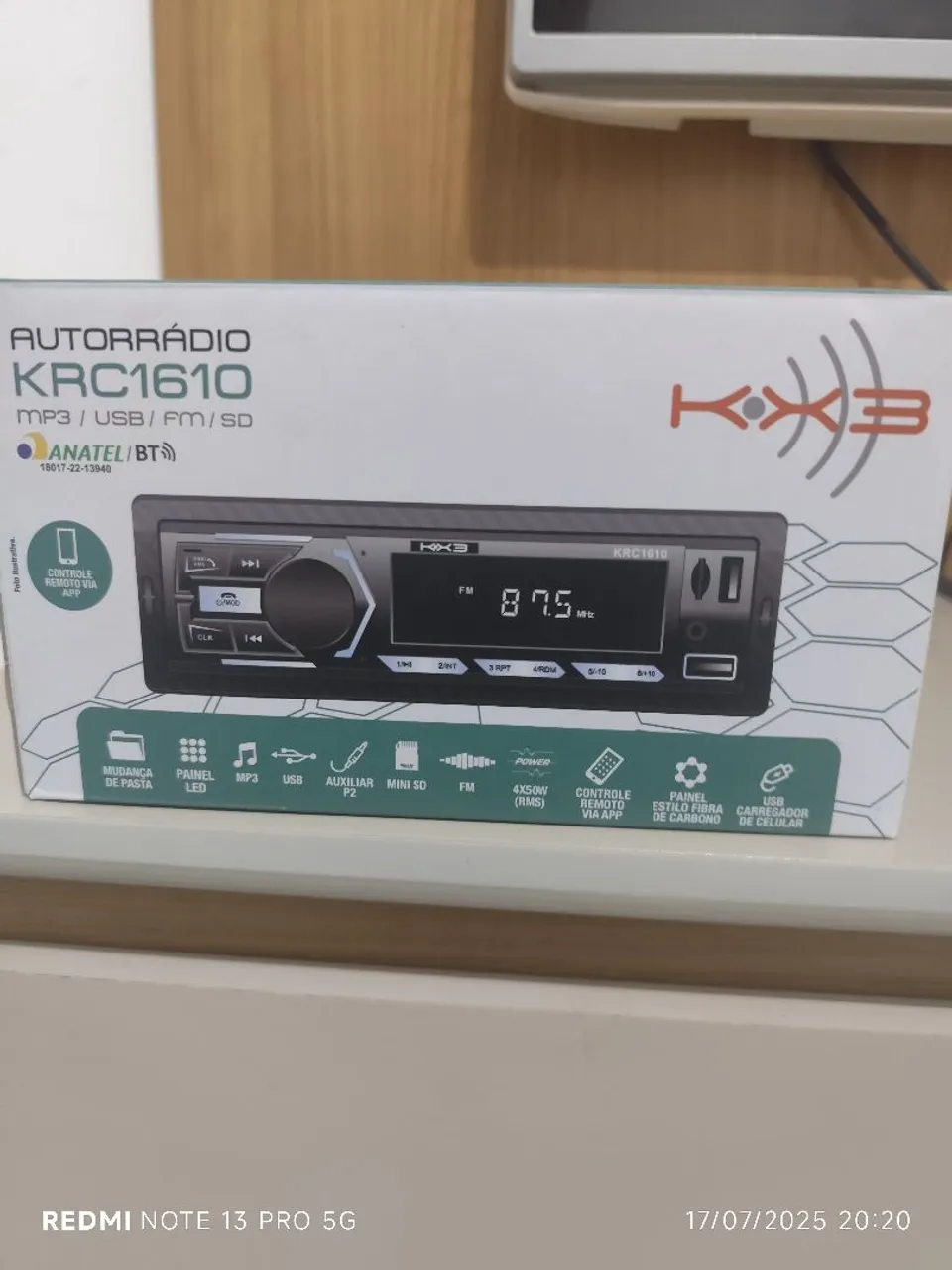 Autorrádio KRC1610 MP3/USB/FM/SD - Novo!