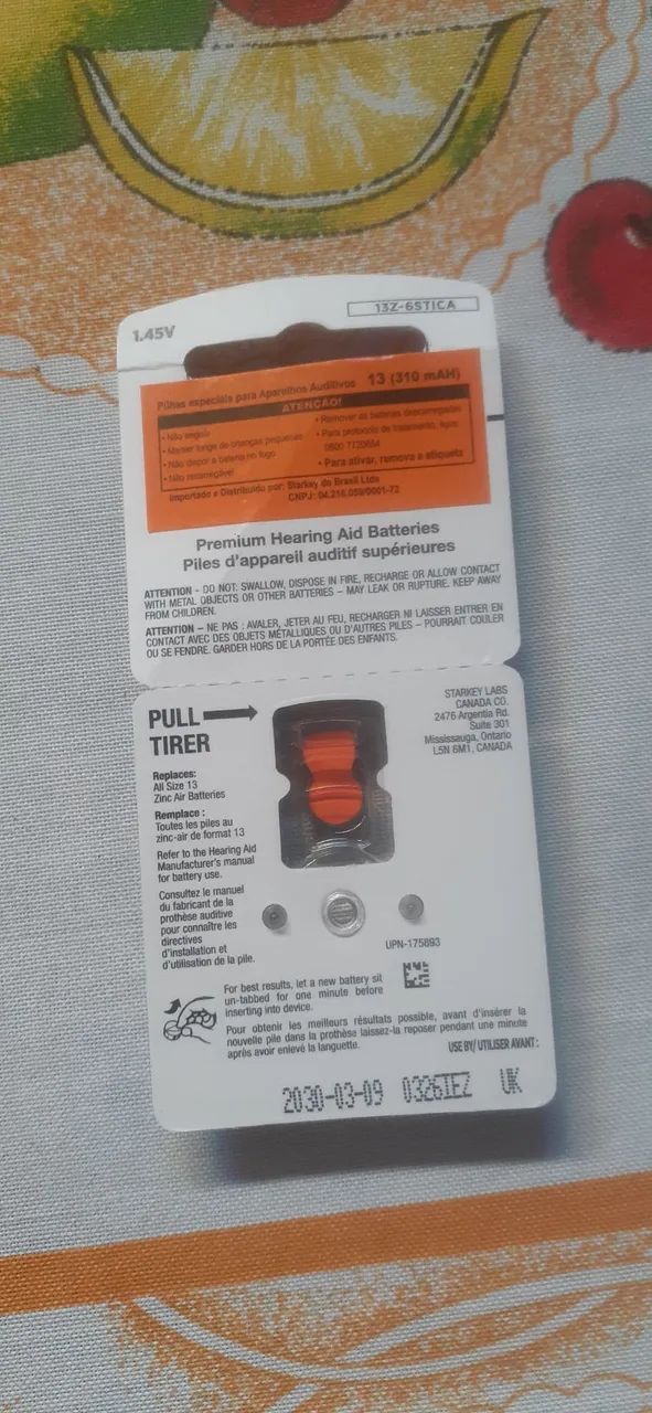 Pilhas para aparelho de surdez 